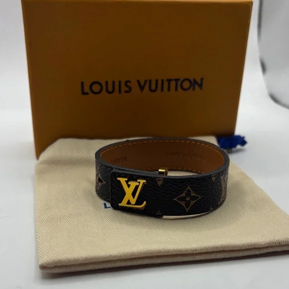 Louis Vuitton slim Monogram slim Bracelet gold and Brown adjustable - Picture 1 of 7